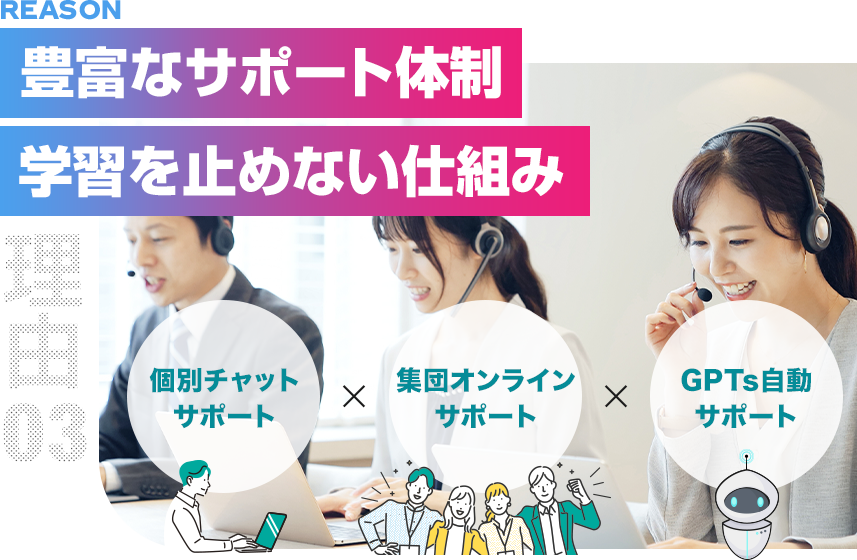理由3：豊富なサポート体制：学習を止めない仕組み