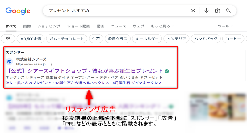 リスティング広告の表示場所説明