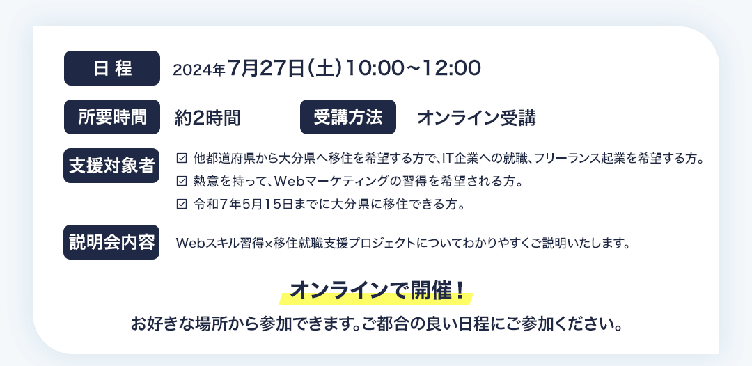 日程詳細 6月22日(土)13時〜15時オンライン開催